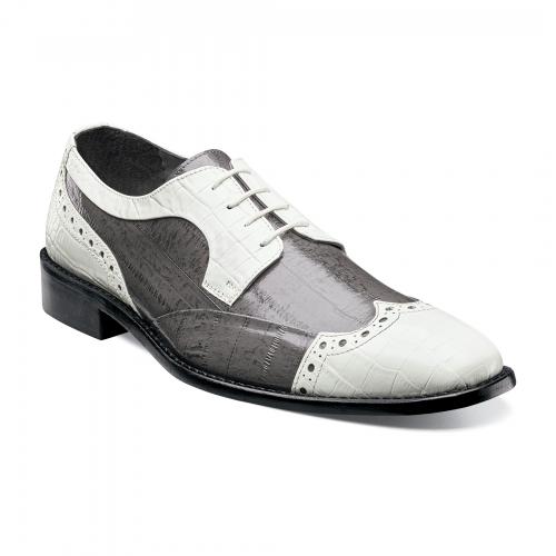 Stacy Adams "Galletti" White / Gray Crocodile / Eel Print Leather Wingtip Shoes 24936